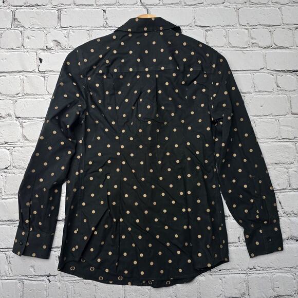 Chicos Black Gold Polka Dots No Iron 100% Cotton Blouse Size 00P (Size 0/2P) - Picture 9 of 12
